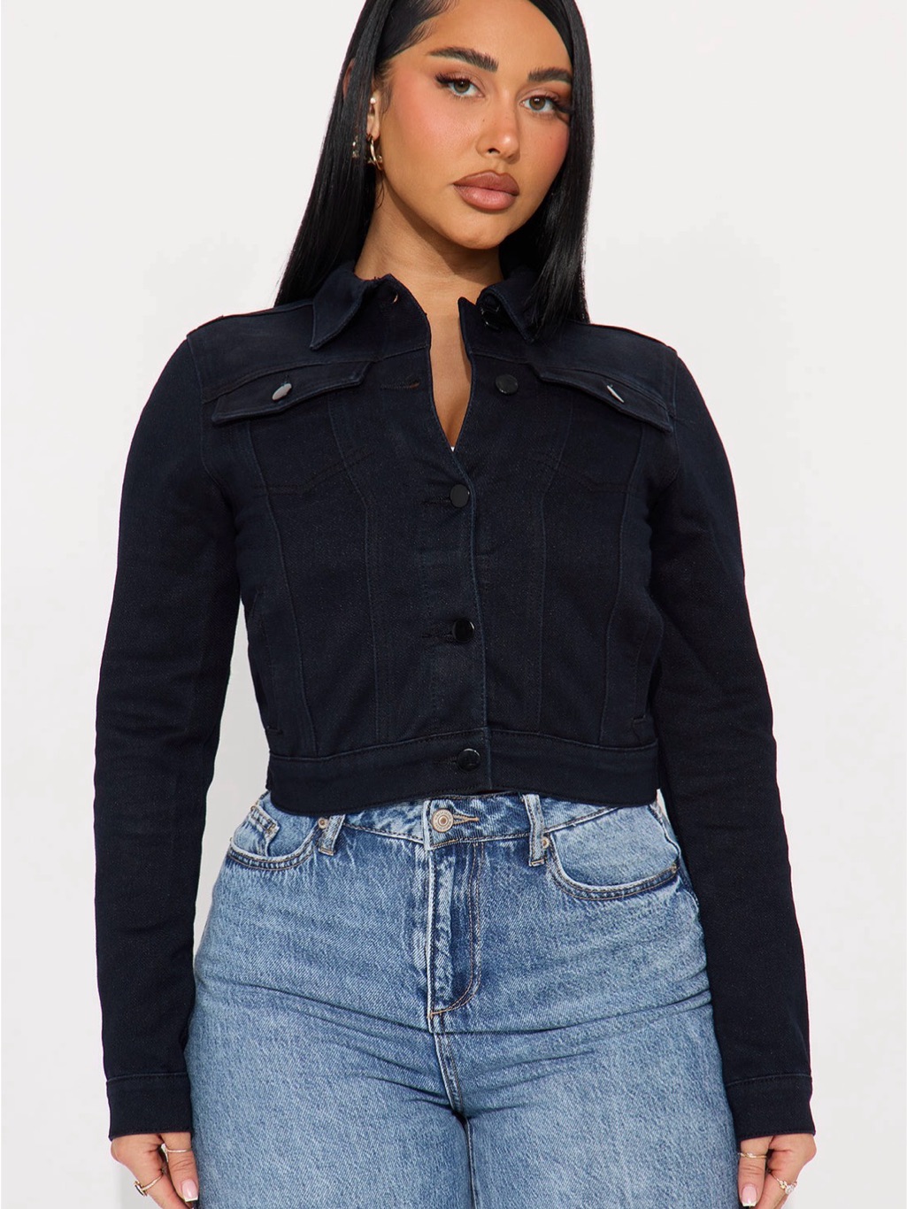 Fashion Nova Black Cropped Denim Jacket
